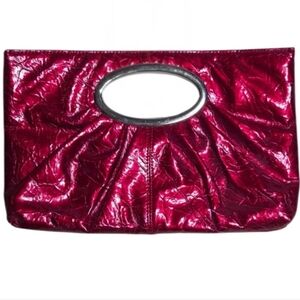 Y2K Express Red Shimmer Patent Leather Look Clutch Disco Glam